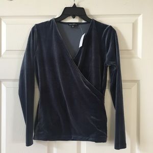 New J.Crew blue wrapped velvet top size XS